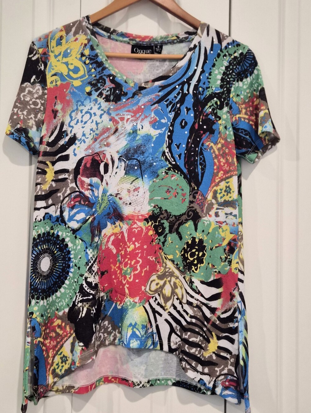 Onque Casual Abstract Colorful Floral Mixed Print Short Sleeve Top Sm Stretch